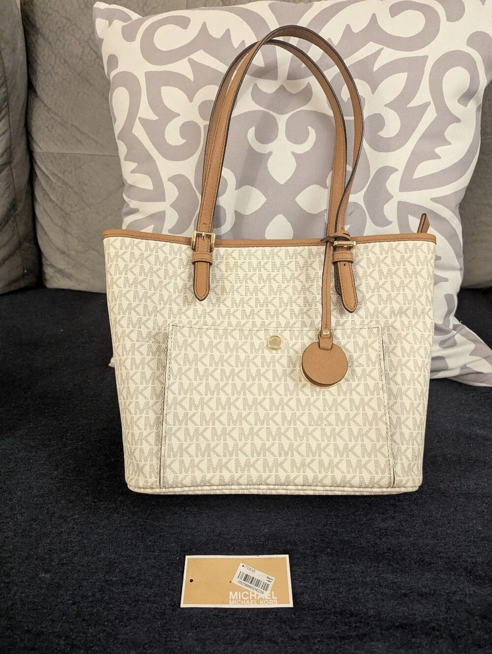Michael Kors Beige Logo medium Tote with Tan Trim